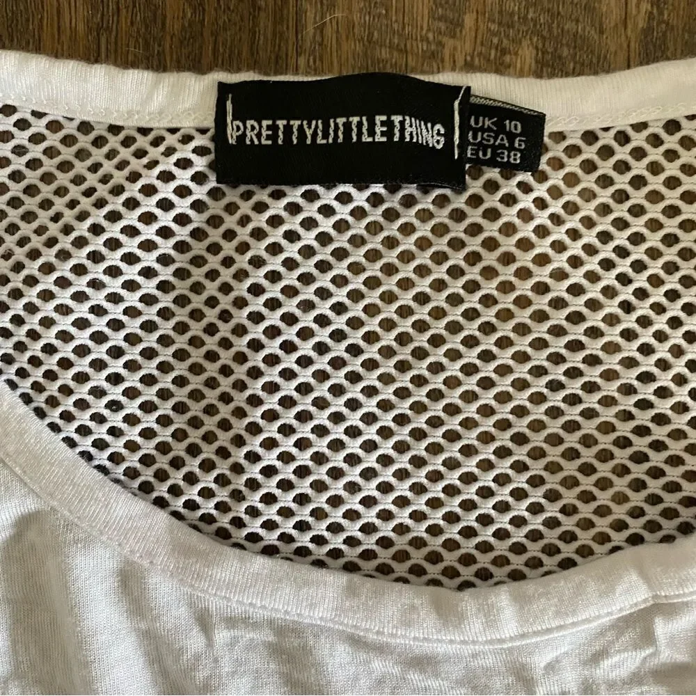 PRETTYLITTLETHING Top White Mesh Crop Festival Rave Party US 6